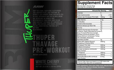 Thuper Thavage Pre-Workout White Cherry label