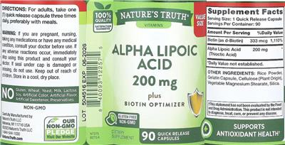 Alpha Lipoic Acid 200 mg plus Biotin Optimizer label