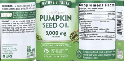 Pumpkin Seed Oil 3,000 mg label