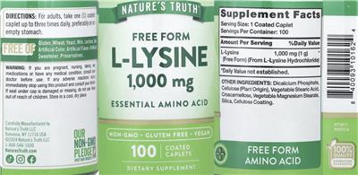 L-Lysine 1,000 mg label