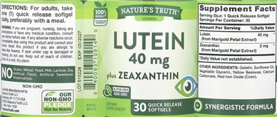 Lutein 40 mg plus Zeaxanthin label