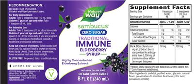 Sambucus Traditional Elderberry Immune Syrup Zero Sugar label
