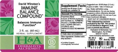David Winston's Immune Balance Compound label
