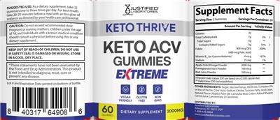 Keto Thrive Keto ACV Gummies Extreme 2000 mg label