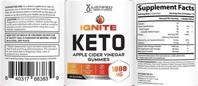Ignite Keto Apple Cider Vinegar Gummies label