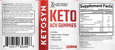 Ketosyn Keto ACV Gummies 1000 mg label
