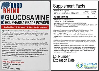 Pure Glucosamine HCL Phara Grade Powder label
