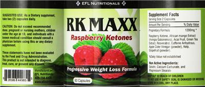RK Maxx Raspberry Ketones label