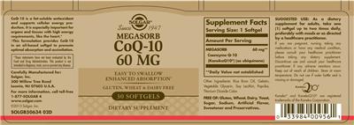 Megasorb CoQ-10 60 mg label