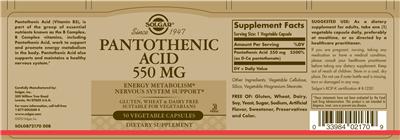 Pantothenic Acid 550 mg label