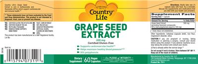 Grape Seed Extract 200 mg label