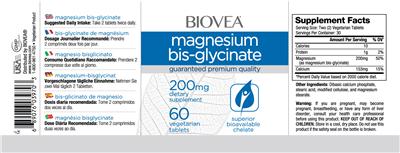 Magnesium Bis-Glycinate 200 mg label