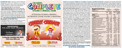 Children's Complete Vitamin & Mineral Drink Cheery Cherry! label