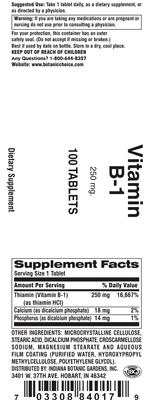 Vitamin B-1 250 mg by Indiana Botanic Gardens Details and Interactions ...