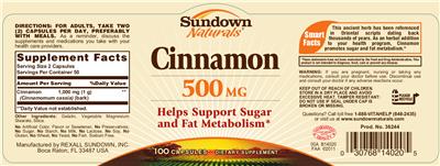 Cinnamon 500 mg label