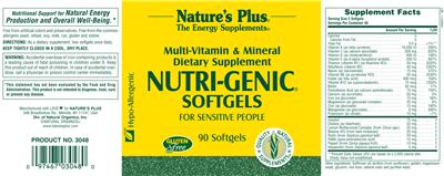 Nutri-Genic Softgels For Sensitive People label
