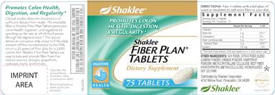 Shaklee Fiber Plan Tablets label