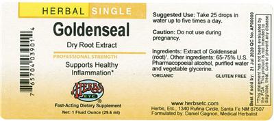Goldenseal Dry Root Extract label
