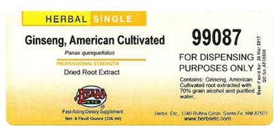 Ginseng, American Cultivated label