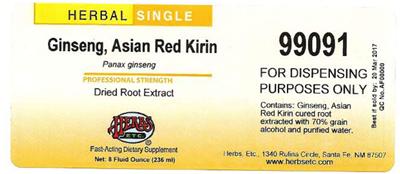 Ginseng, Asian Red Kirin label