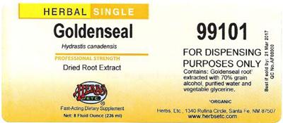 Goldenseal Dried Root Extract label