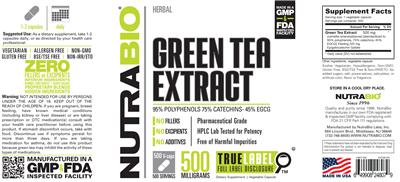 Green Tea Extract 500 Milligrams label