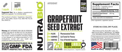 Grapefruit Seed Extract 250 Milligrams label