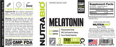 Melatonin 3 Milligrams label