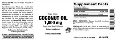 Coconut Oil 1,000 mg label