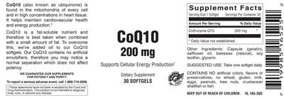 CoQ10 200 mg label