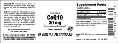 CoQ10 30 mg label