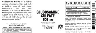 Glucosamine Sulfate 500 mg label