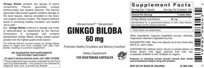 Ginkgo Biloba 60 mg label