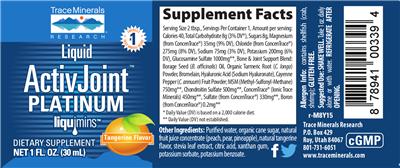 Liquid ActivJoint Platinum Tangerine Flavor label