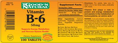 Vitamin B-6 50 mg label