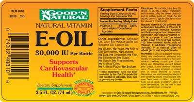 Natural Vitamin E-Oil label