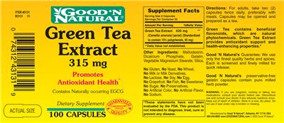 Green Tea Extract 315 mg label
