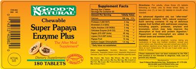Chewable Super Papaya Enzyme Plus label