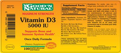 Maximum Strength Vitamin D3 5000 IU label