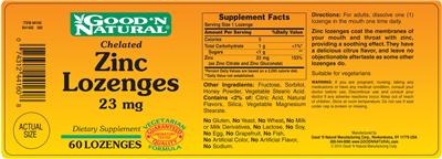 Chelated Zinc Lozenges 23 mg label