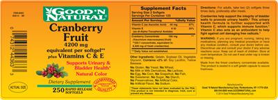 Cranberry Fruit Plus Vitamins C & E label