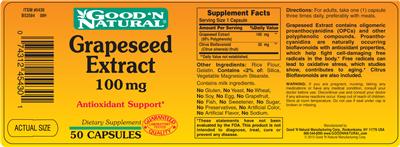 Grapeseed Extract 100 mg label