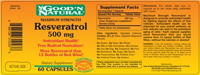 Maximum Strength Resveratrol 500 mg label