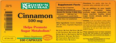 Cinnamon 500 mg label