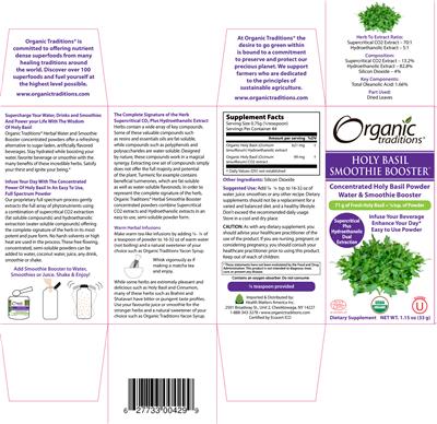 Holy Basil Smoothie Booster label