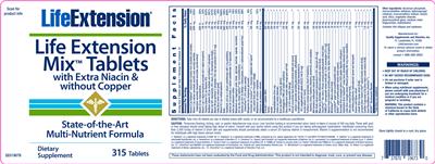 Life Extension Mix Tablets With Extra Niacin & Without Copper label
