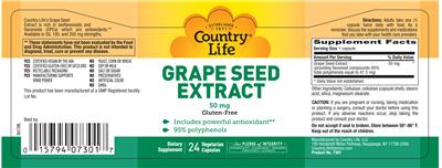 Grape Seed Extract 50 mg label