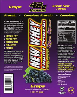 New Whey Liquid Protein 42 g Grape label