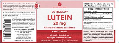 Lutigold Lutein 20 mg label