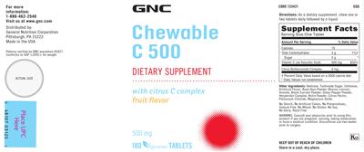Chewable C 500 mg Fruit Flavor label